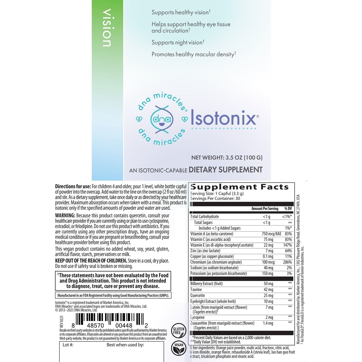 Isotonix® DNA Miracles Vision 30 Servings NEW