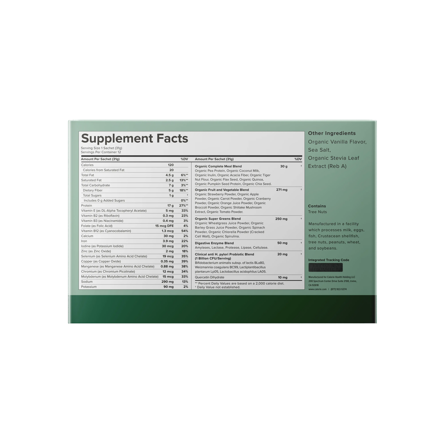 Calerie Health TerraVie Protein Powder Plant Based 12 Sachets NEW