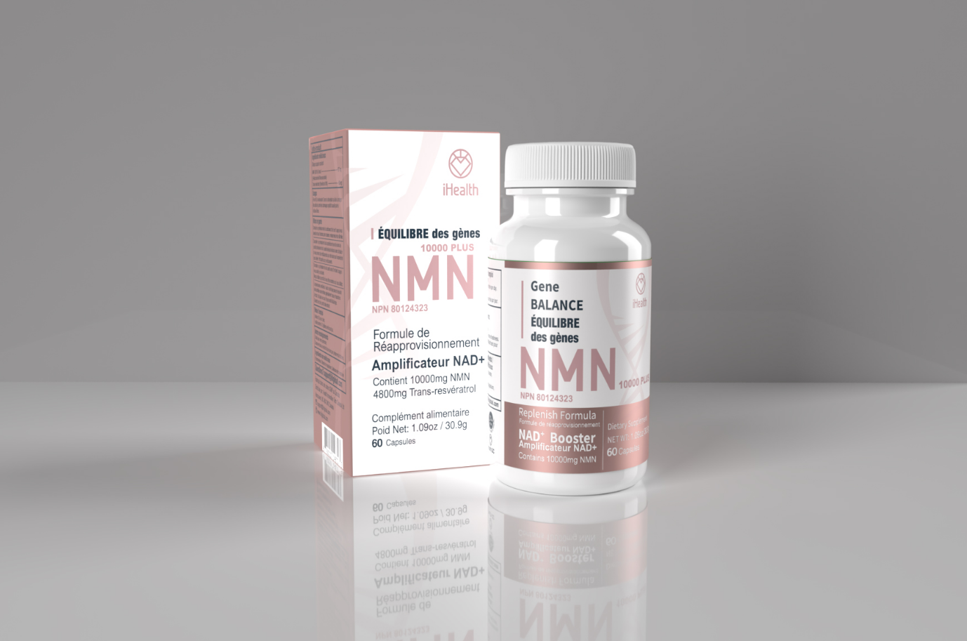2 Bottles iHealth NMN Gene Balance Replenish Formula NAD+ Cognitive 60 caps 10000mg NMN and 4800mg Trans-Resveratrol NEW