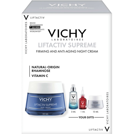 Vichy Liftactiv 抗衰老晚霜套装维生素 C 保湿 4 件装全新