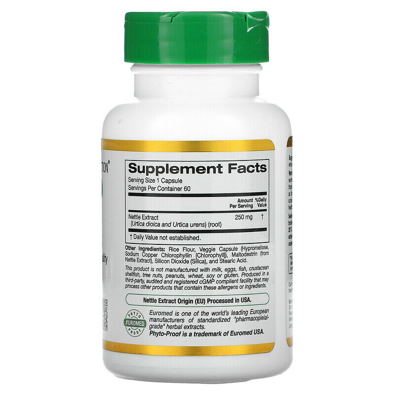 California Gold Nutrition EuroHerbs Nettle Root Extract Veg 250mg 60 caps NEW