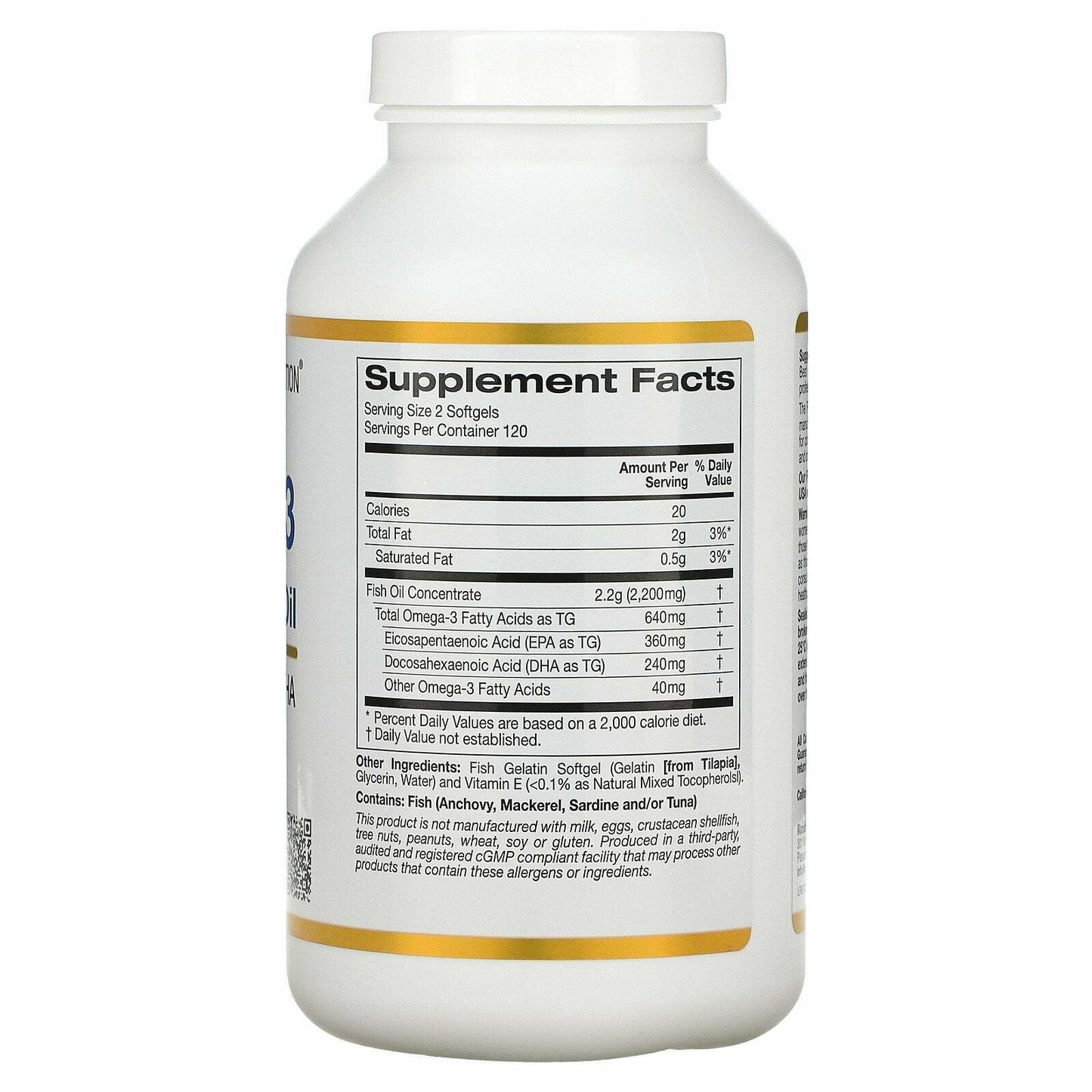 California Gold Nutrition Omega-3 优质鱼油 240 粒鱼明胶软胶囊 全新