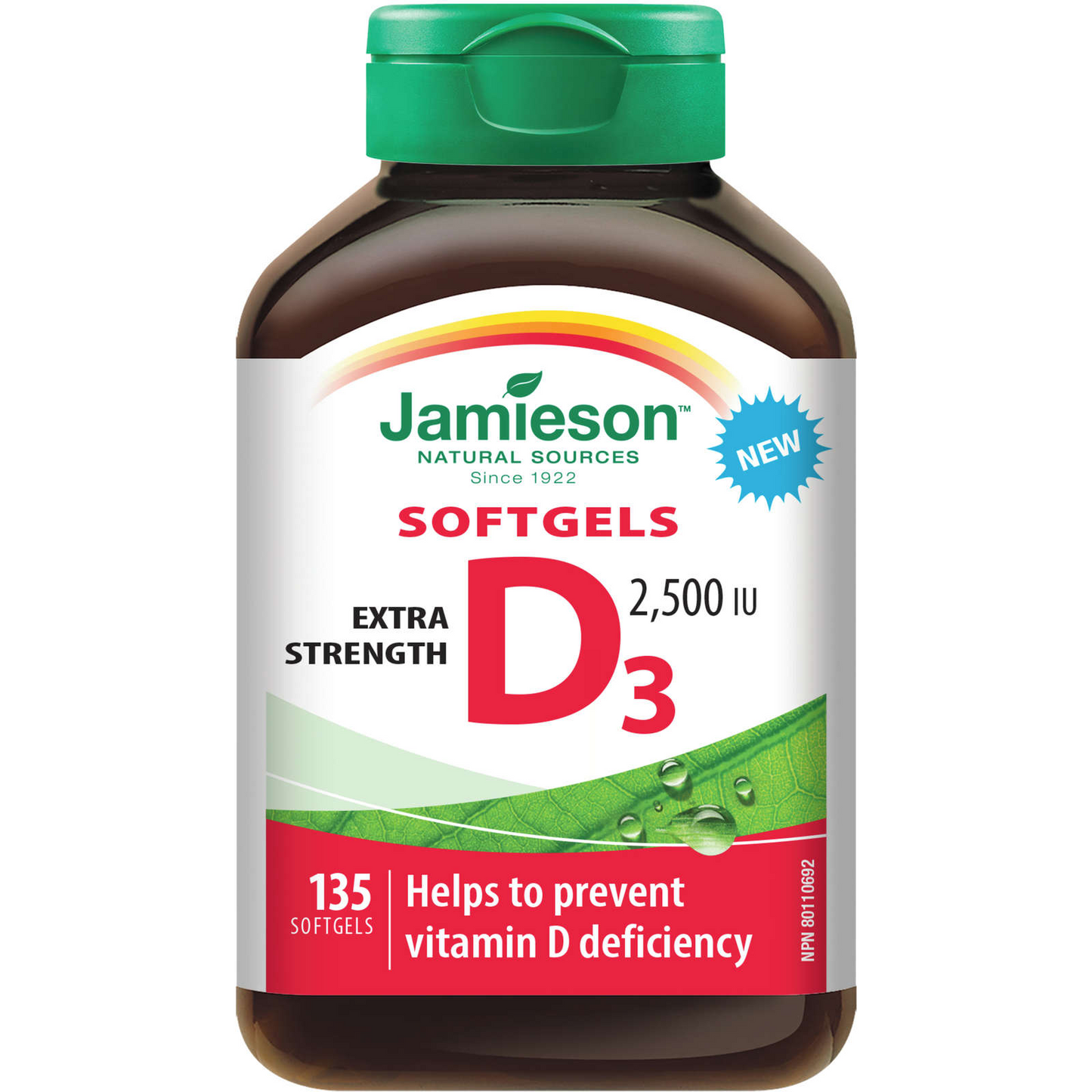 Jamieson 维生素 D 2500 IU 软胶囊促进每日摄入量 方便 135 粒 全新