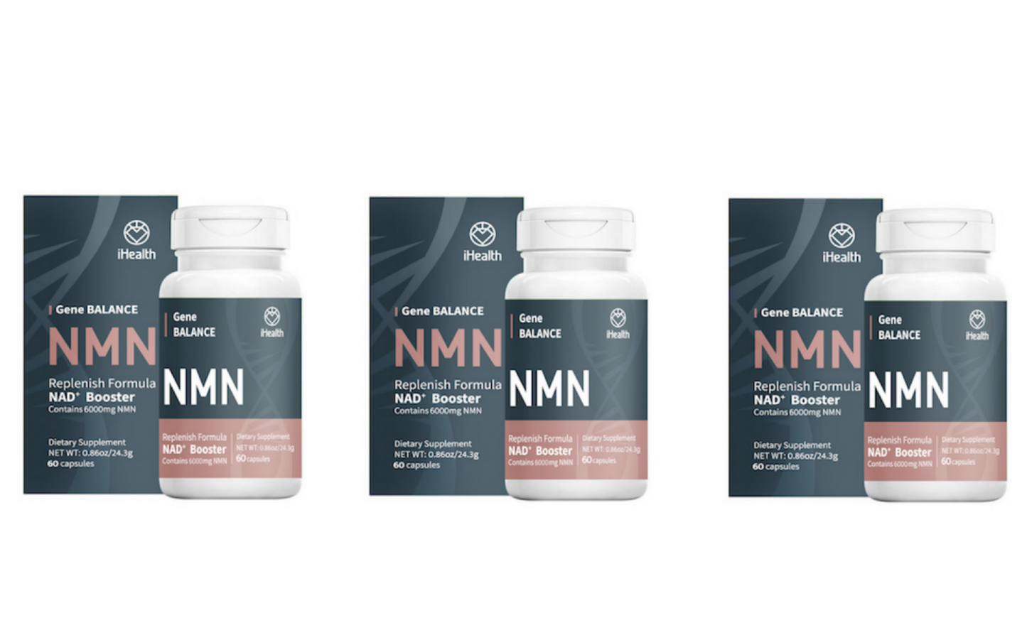 3 Bottles iHealth NMN Gene Balance Replenish Formula NAD+ 60 Caps 12000mg ea NEW