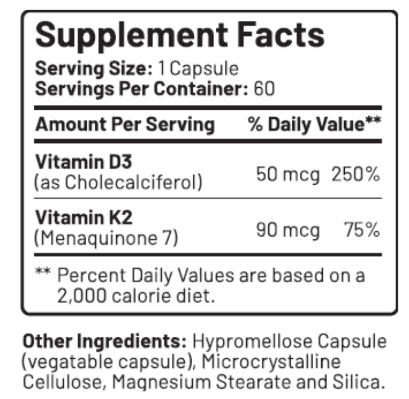LiveGood D3-K2 2000 All Natural Vitamins Bioavailabilty Bone Health 60 Caps NEW