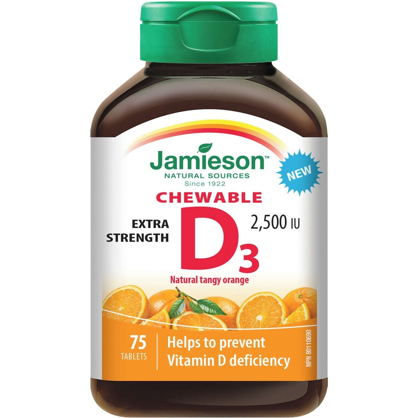 Jamieson 维生素 D 2500 IU 咀嚼片 美味天然来源 75 片 全新