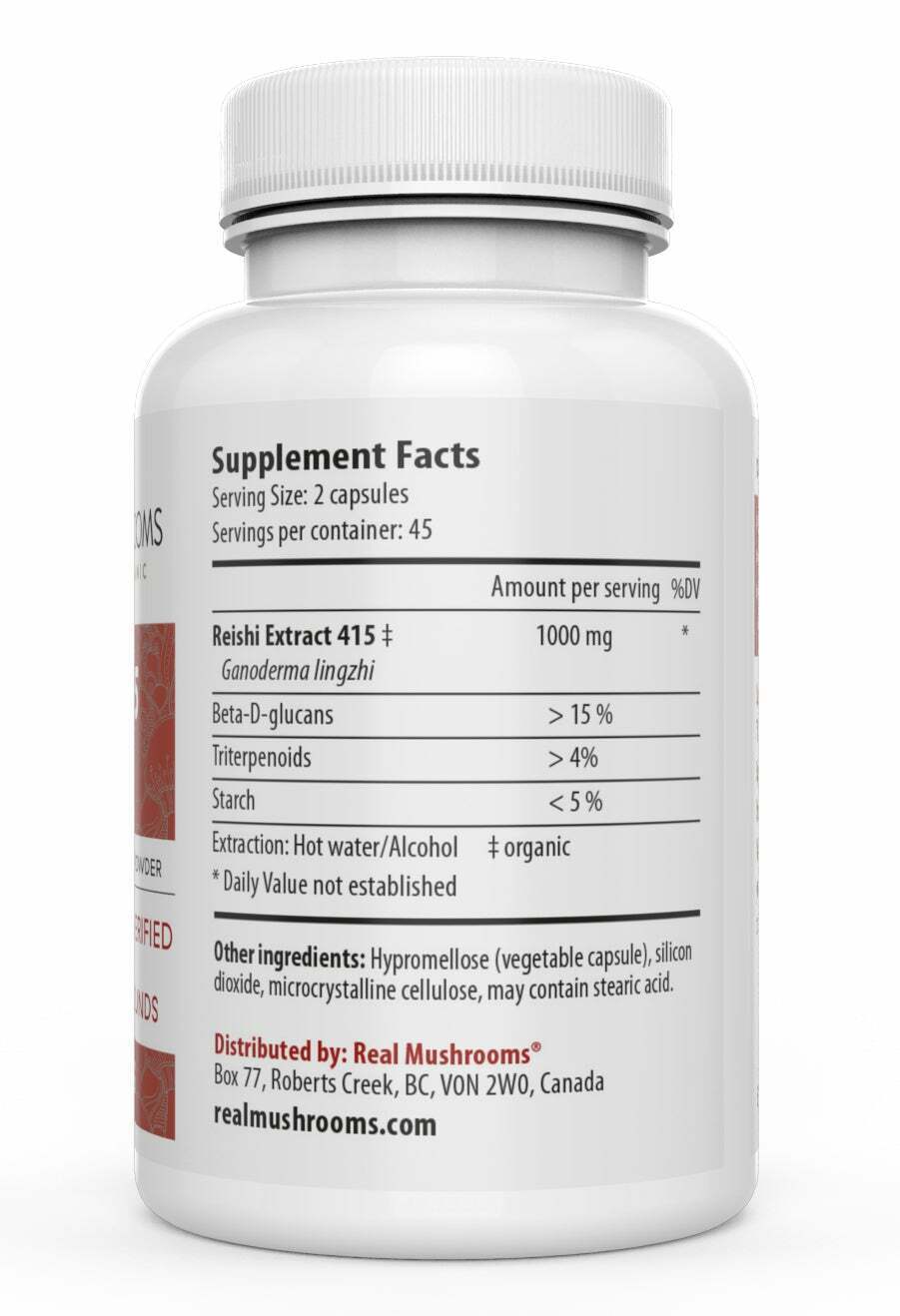 Real Mushrooms Organic Reishi Mushroom Longevity Supplement Vegan 200 caps NEW