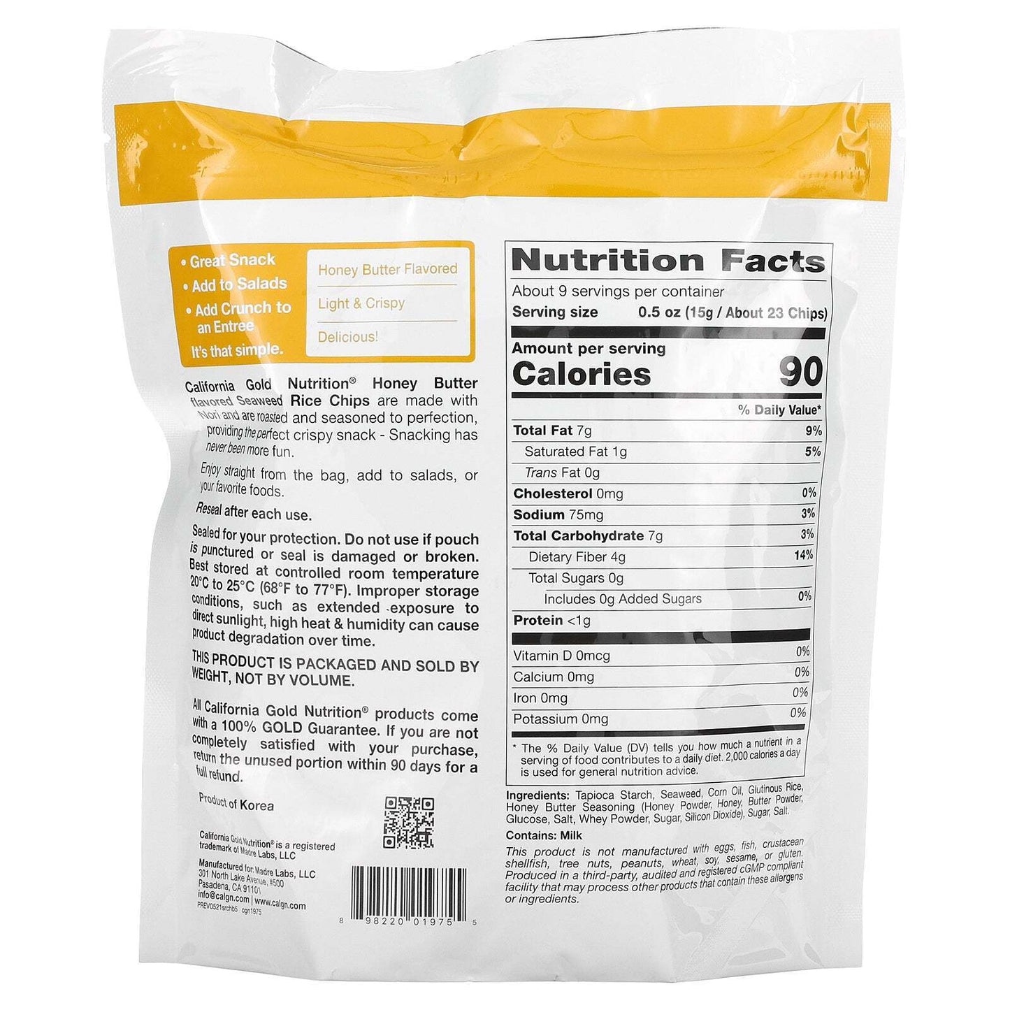 California Gold Nutrition Seaweed Rice Chips Honey Butter Flavor 5 oz NEW