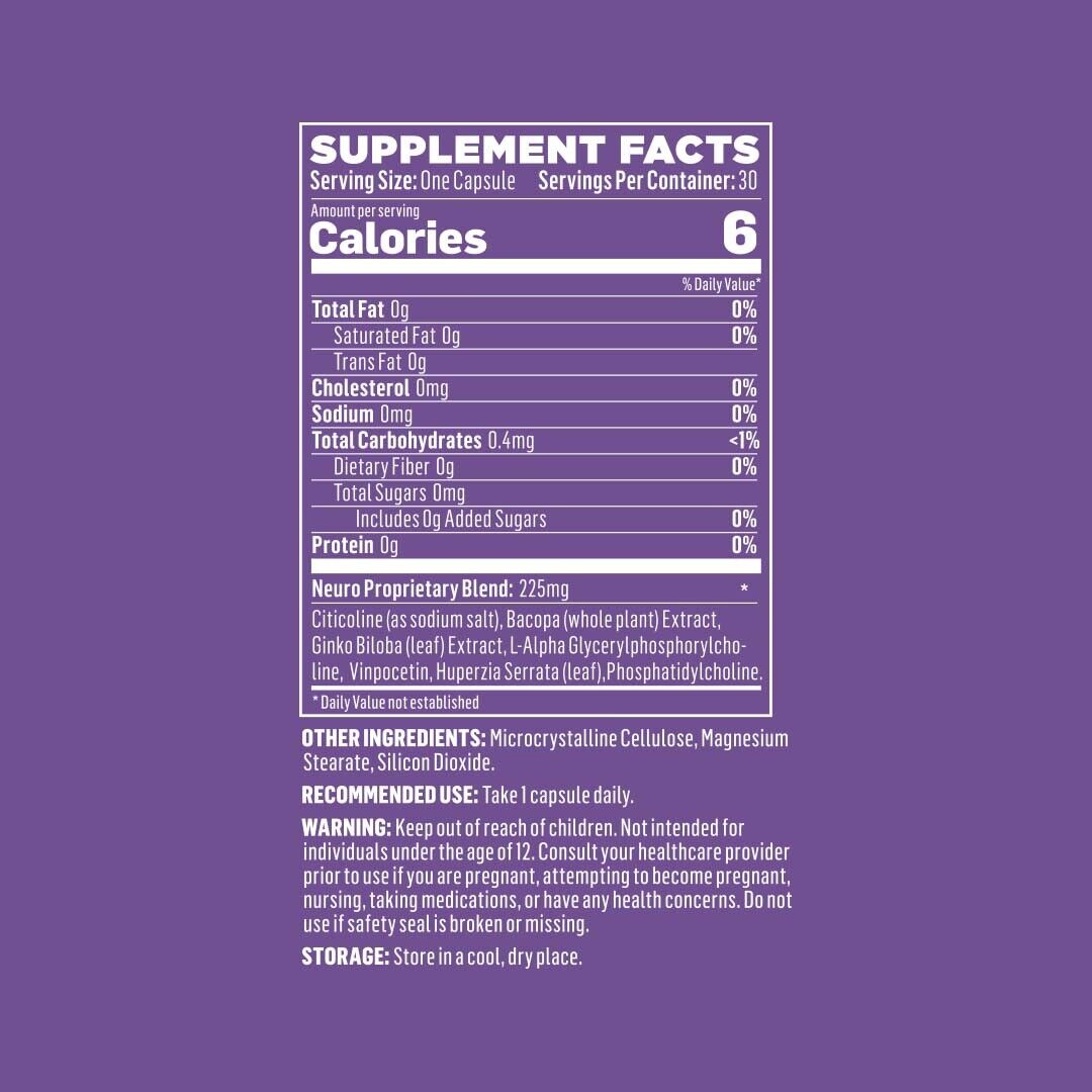 Vasayo Neuro Caps Healthy Brain Nutrition Nourish Formulated Blend 30 Caps NEW