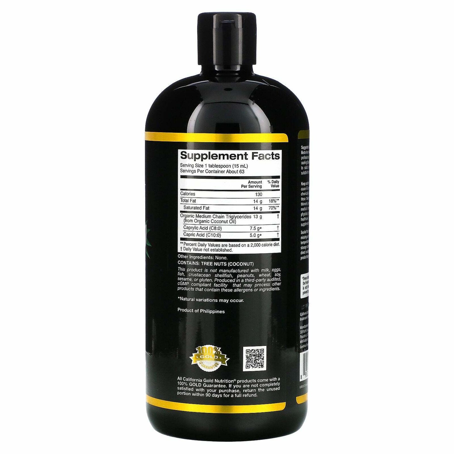 California Gold Nutrition Organic MCT Oil Keto Vegan Non-GMO/Soy 32 fl.oz NEW