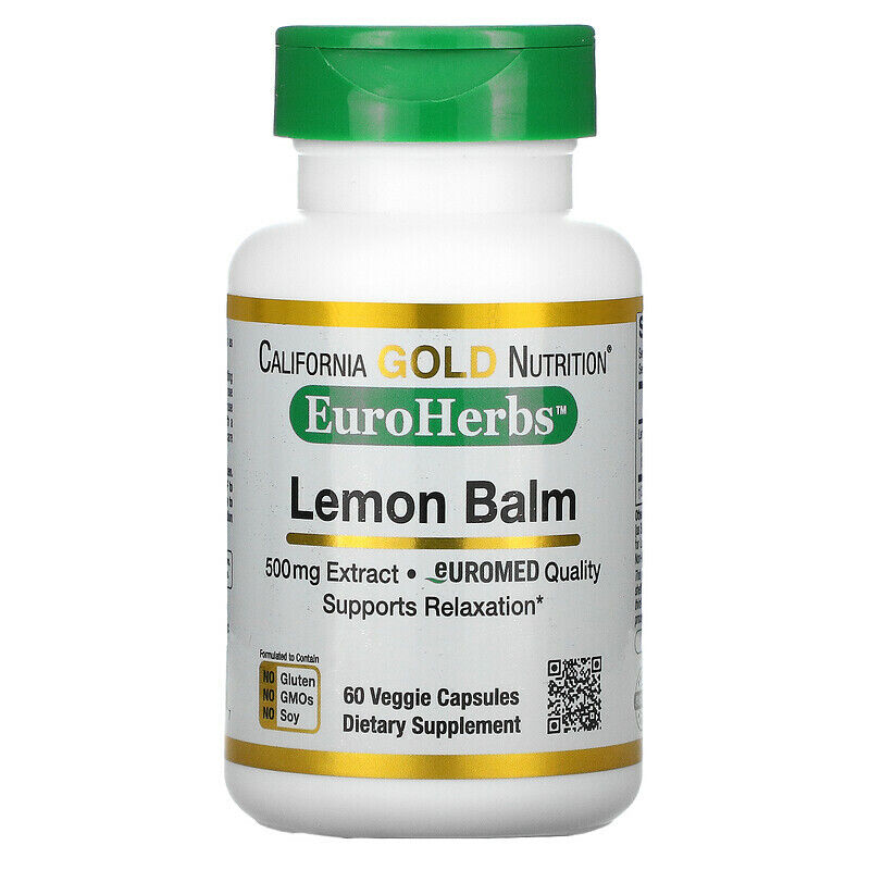 加州黄金营养 EuroHerbs 柠檬香蜂草提取物 500 毫克 60 粒胶囊 全新