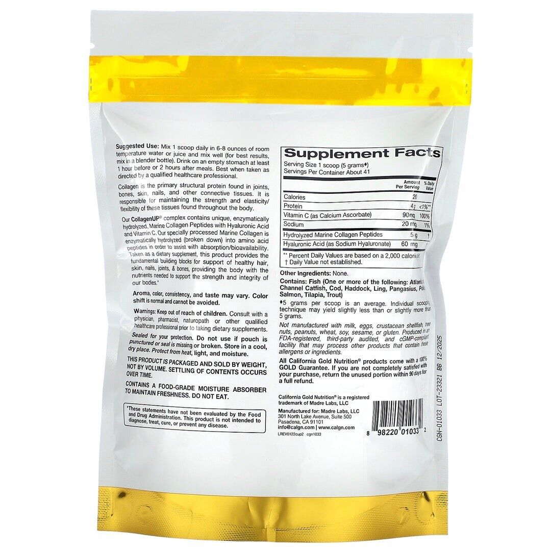 California Gold Nutrition CollagenUp 无味海洋水解胶原蛋白 7.26 盎司全新