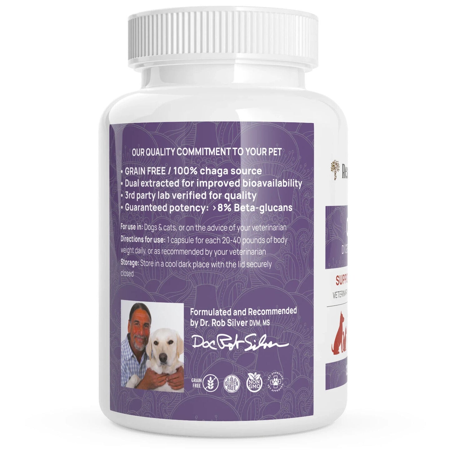 Real Mushrooms Organic Chaga Extract Capsules for Pets Non-GMO 120 Chews NEW
