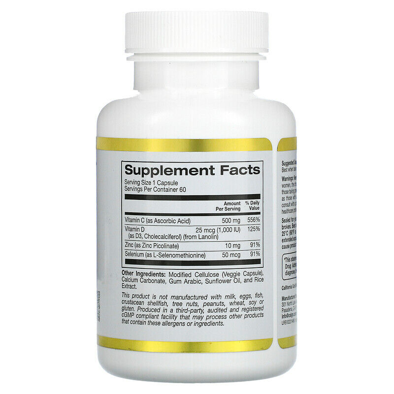 California Gold Nutrition Immune 4 System Support Vitamin C,D 60 Veggie caps NEW