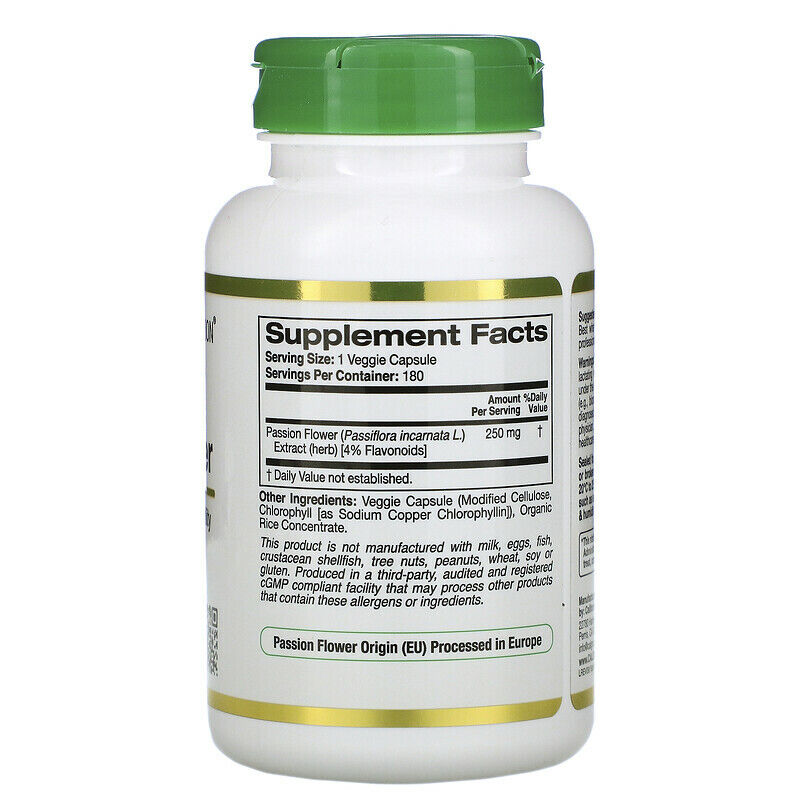 California Gold Nutrition EuroHerbs Passion Flower Extract Veg 250mg 180caps NEW