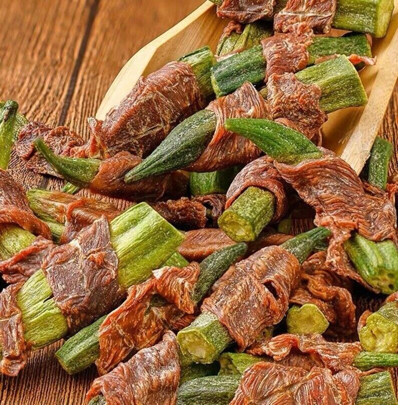 Dried Okra Wrapped In Chicken Dog Chewy Treats Dehydration Pack 3x 30g Bags NEW