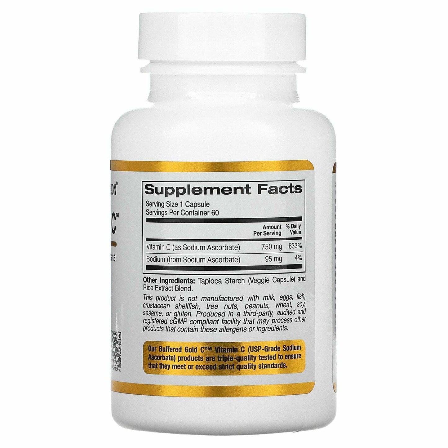 California Gold Nutrition Buffered Vitamin C Non GMO/Soy 750mg 60 Caps NEW