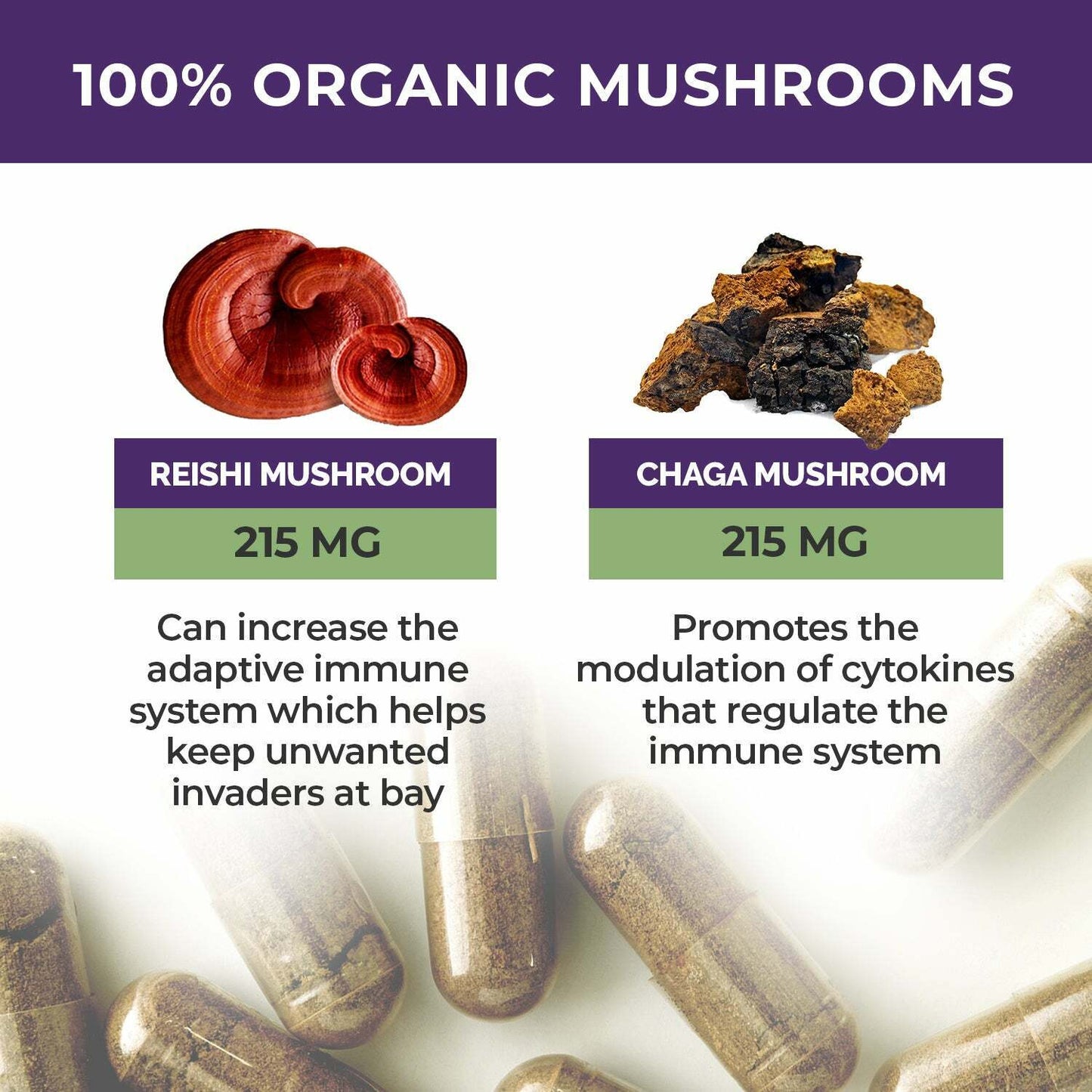 Real Mushrooms Organic Zinc Vitamin D D2Z Beta-Glucan Pure Vegan 120 caps NEW