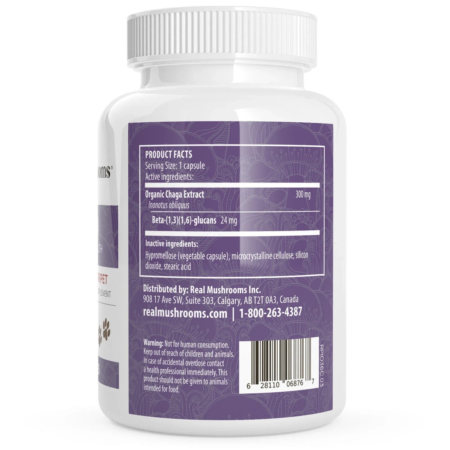 Real Mushrooms Organic Chaga Extract Capsules for Pets Non-GMO 120 Chews NEW