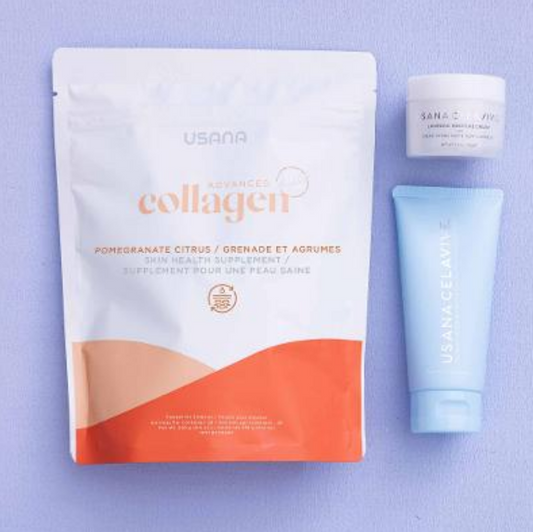 USANA Get The Glow Pack 胶原蛋白去角质磨砂面膜保湿霜 3 件装全新