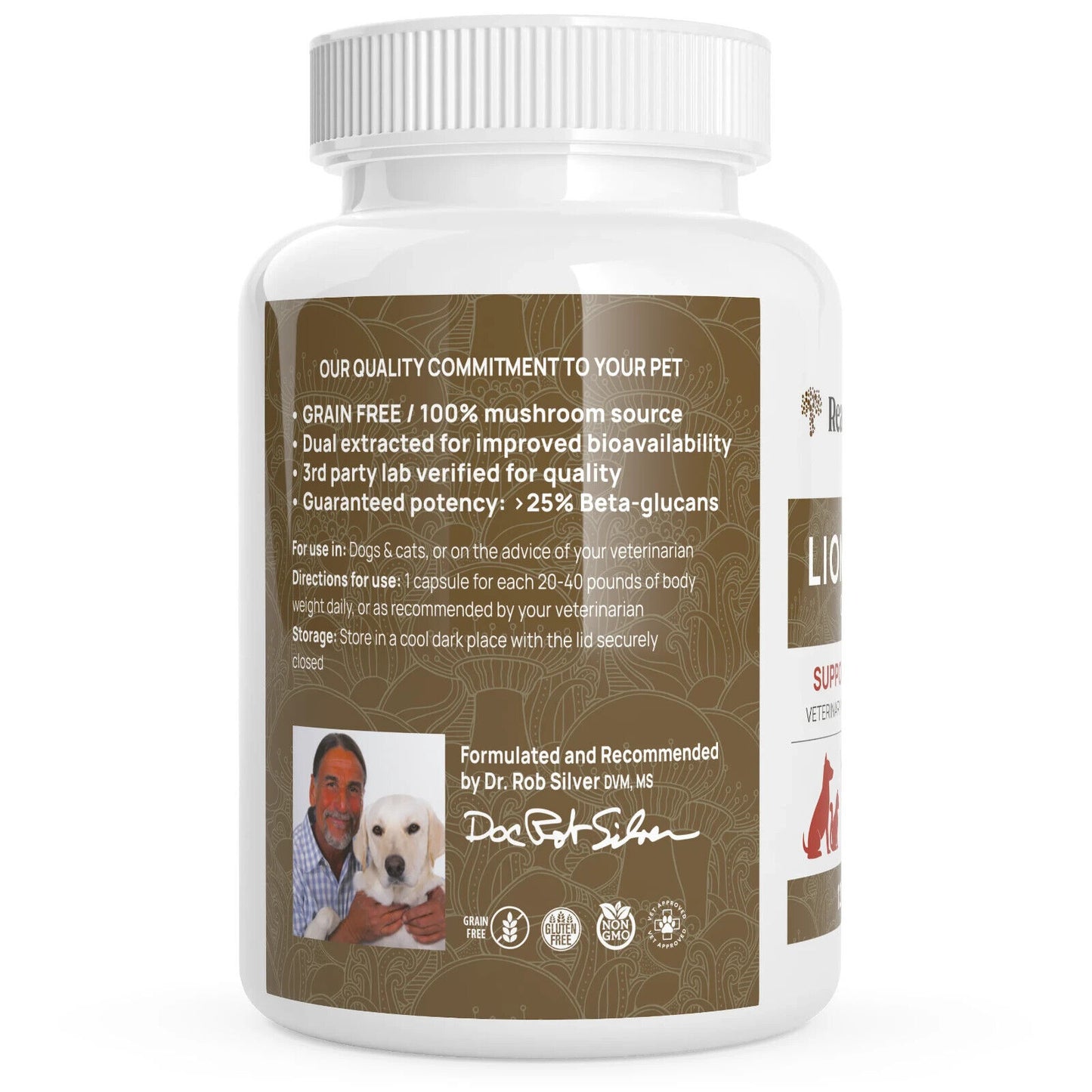 Real Mushrooms Organic Lion's Mane Capsules for Pets Non-GMO 120 Chews NEW