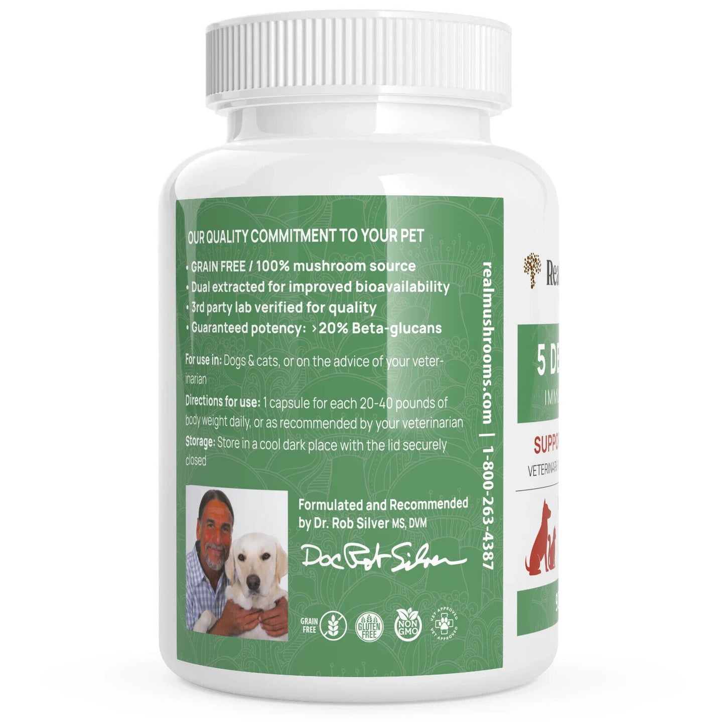 Real Mushrooms 5 Defenders Organic Mushroom Blend Capsules for Pets 90 Chews NEW