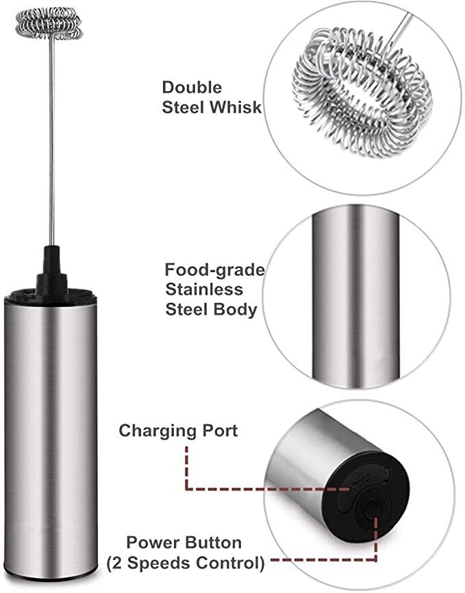 Real Mushrooms Electric Milk Frother Stainless Stell Double Whisk 13000 RPM NEW