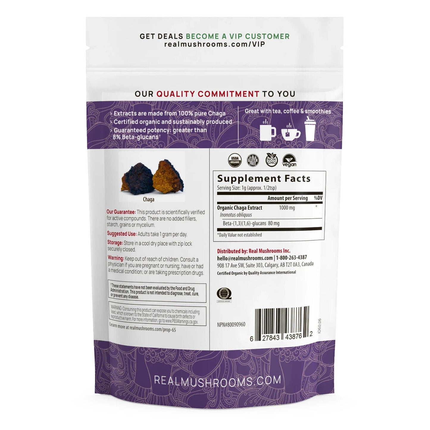 Real Mushrooms Chaga for Pets Bulk Powder Organic Extracts Non-GMO 60g NEW