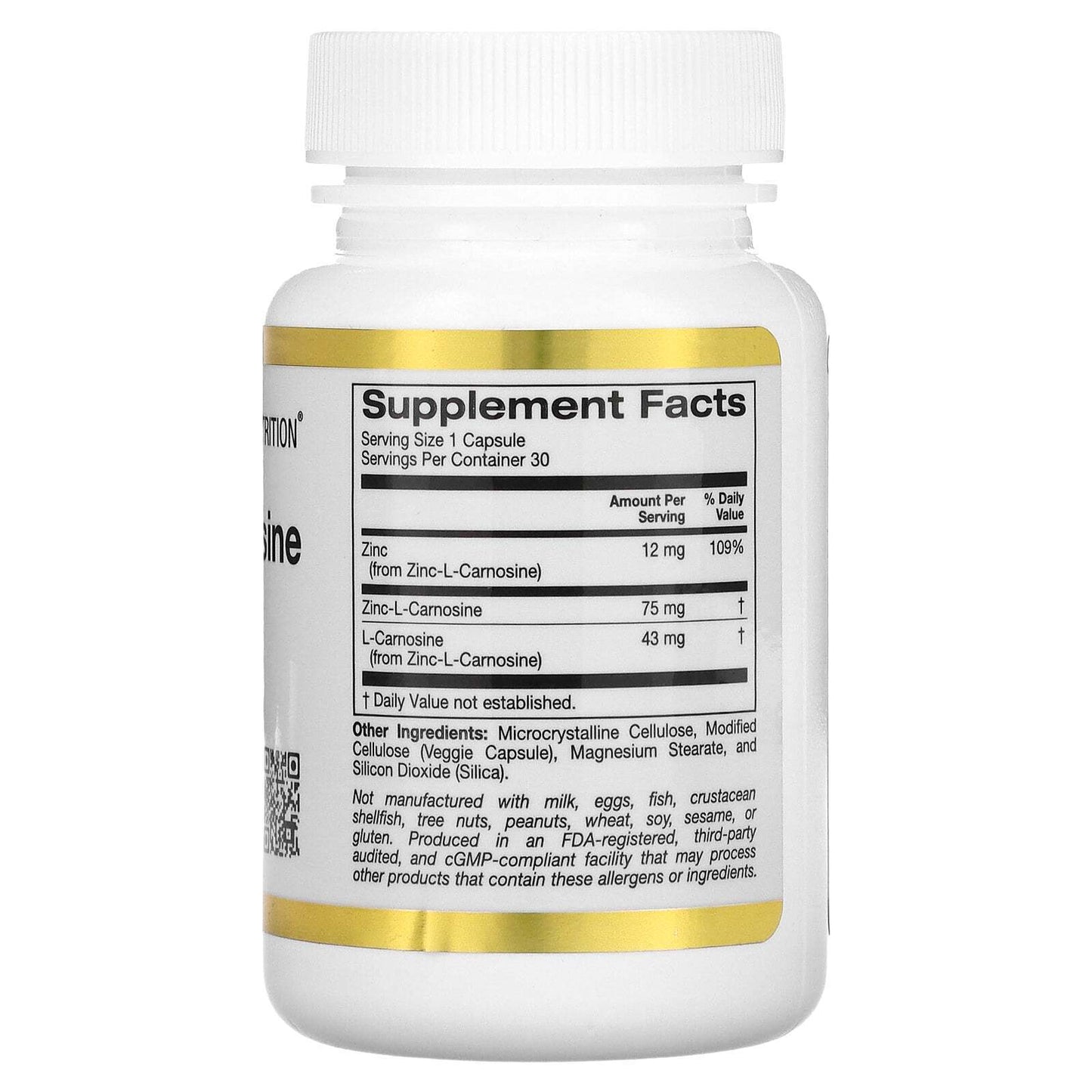 California Gold Nutrition Zinc-L-Carnosine Complex Gastric 30 Veggie Caps NEW