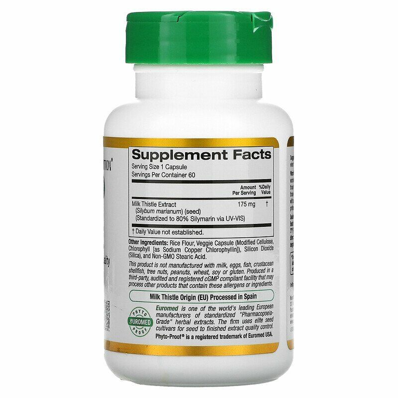 California Gold Nutrition EuroHerbs Milk Thistle Extract Veg 175mg 60 caps NEW