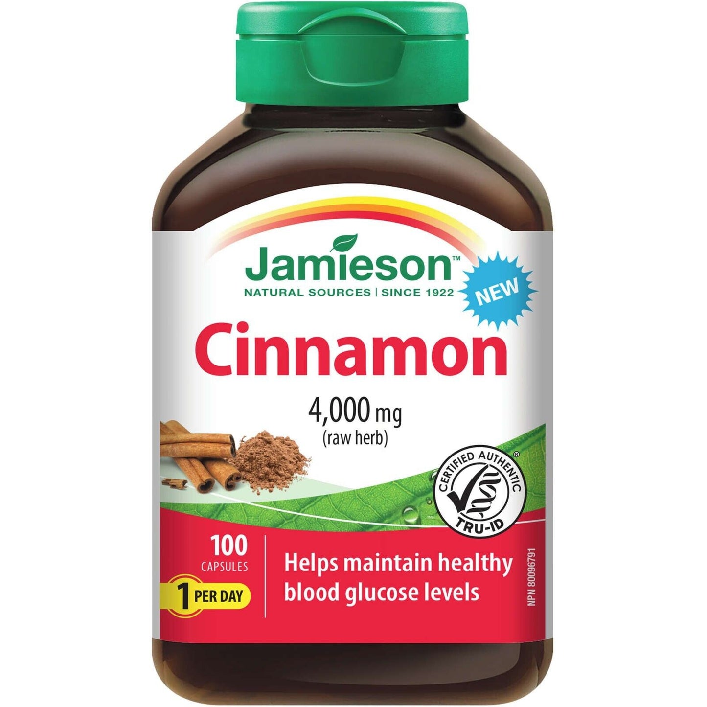 Jamieson 肉桂 4,000 毫克天然草本葡萄糖水平 100 片 全新