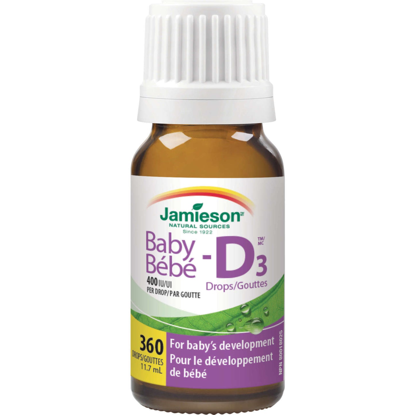 Jamieson Baby-D Vitamin D3 400 IU Droplets Healthy Development 360 Drops NEW