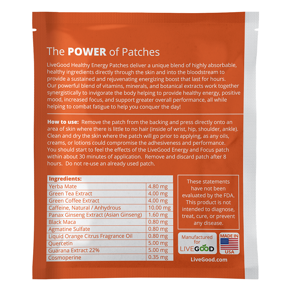 LiveGood Energy and Focus Patches Unique Blend Natural Skin 30 Patches NEW