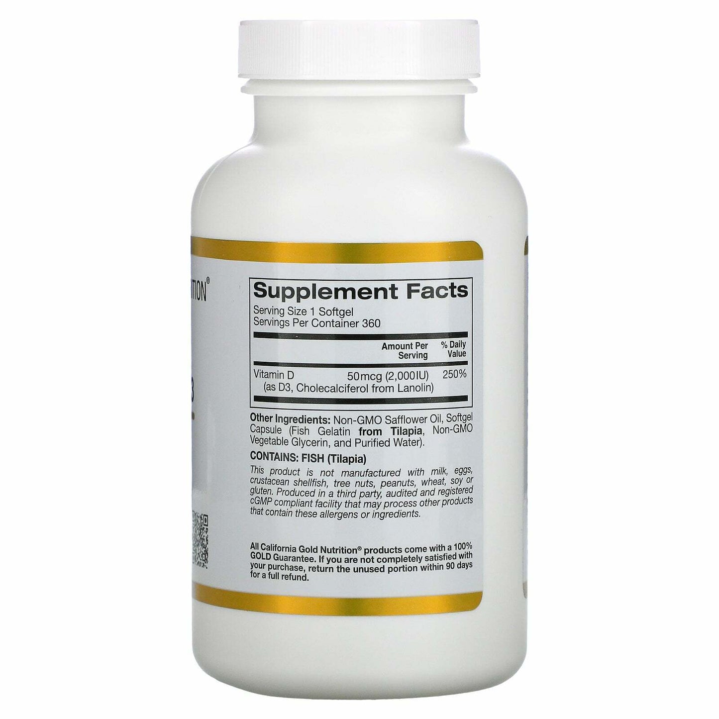 California Gold Nutrition Vitamin D3 50 mcg 2000 IU 360 Fish Gelatin Softgel NEW