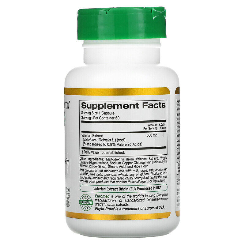 California Gold Nutrition EuroHerbs Valerian Extract Veg 500mg 60 caps NEW