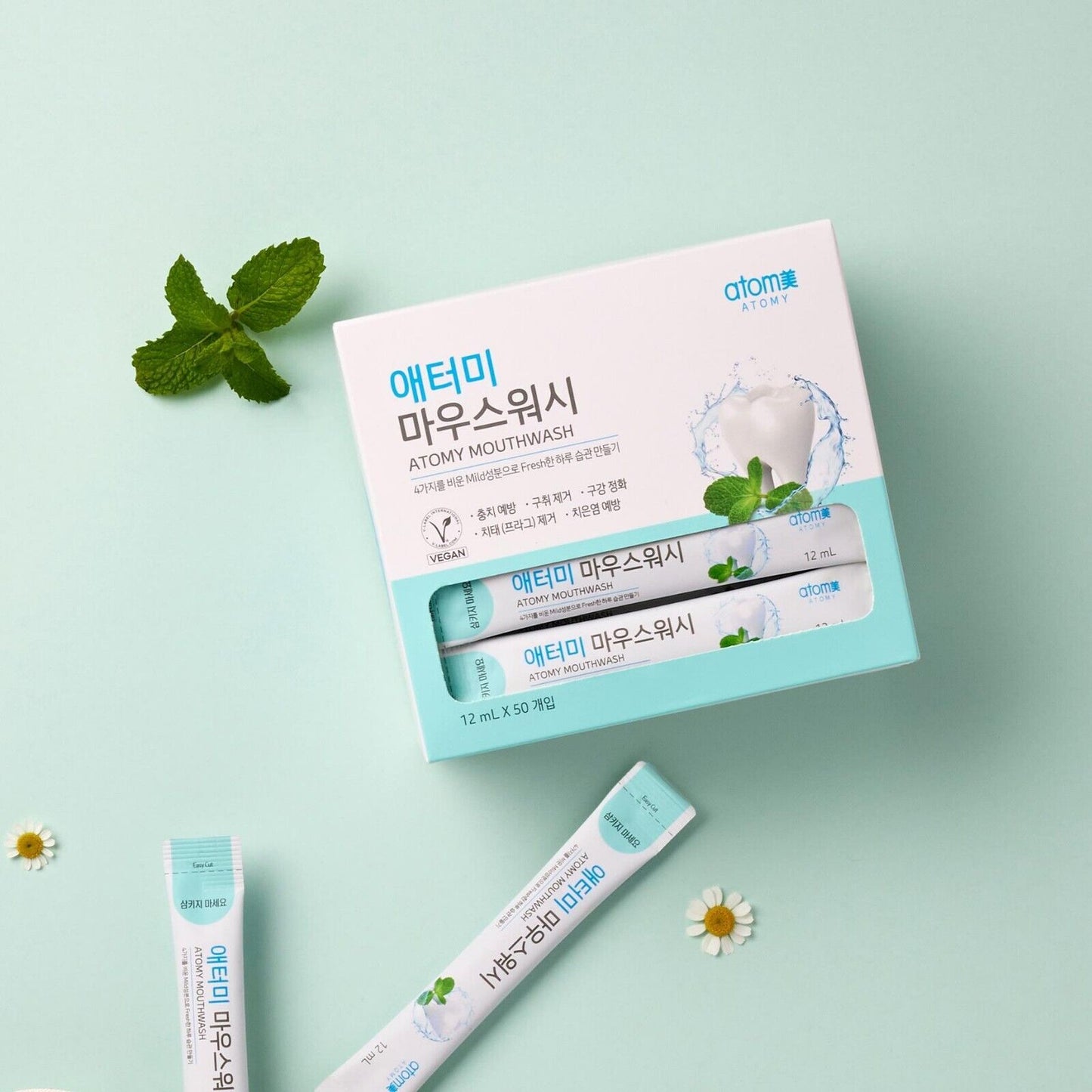 Atomy 漱口水便携式氟化物清新日常常规 50x 12ml 包装全新