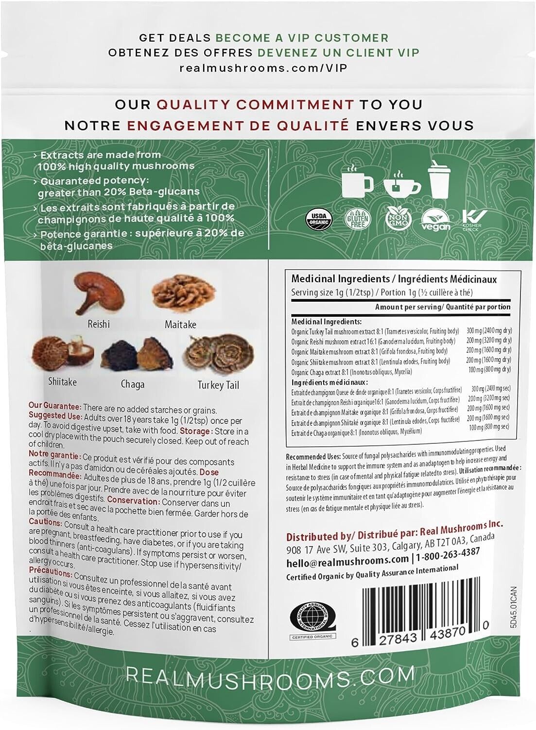 Real Mushrooms Organic 5 Defenders Mushroom Blend Immune Strength Powder 45g NEW