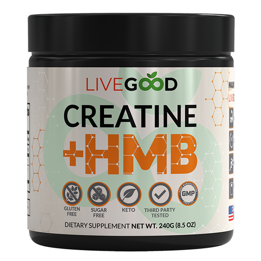LiveGood 肌酸 + HMB 膳食补充剂,适用于锻炼生酮无糖 8.5 盎司新品