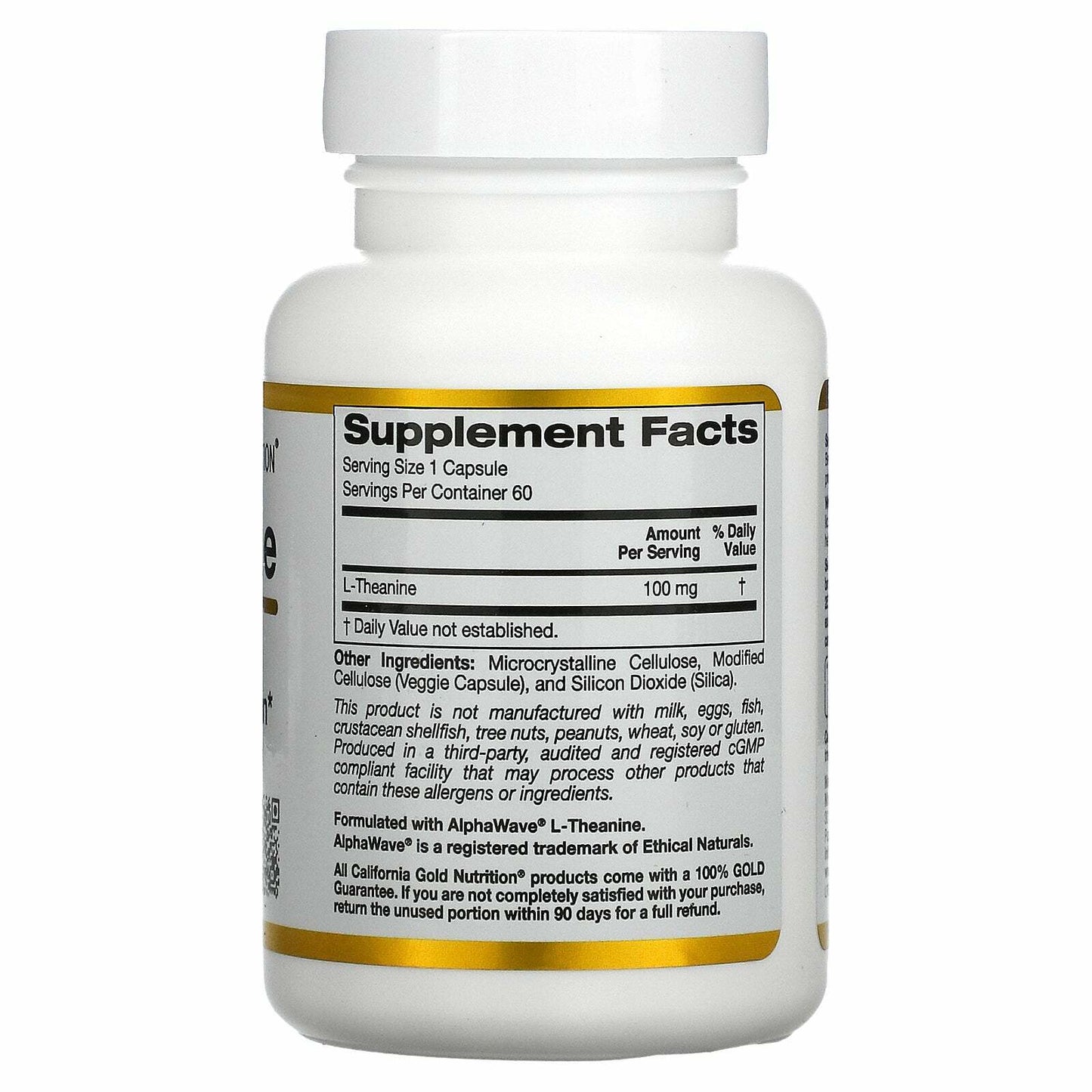 California Gold Nutrition L-Theanine AlphaWave Relaxation Calm 100mg 60 Caps NEW