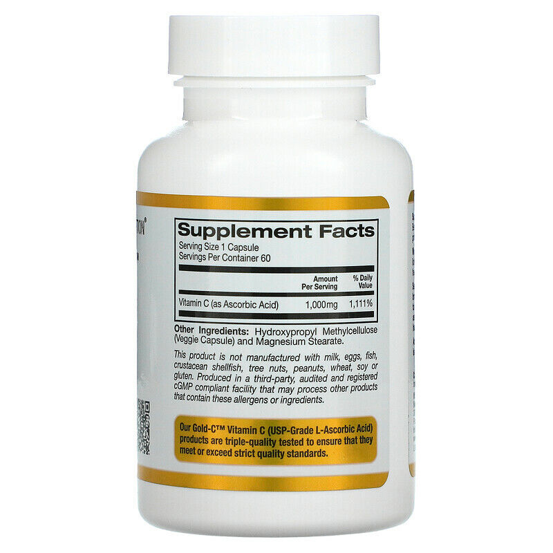 California Gold Nutrition Gold C Vitamin C 1000mg non GMO 60 Veggie caps NEW
