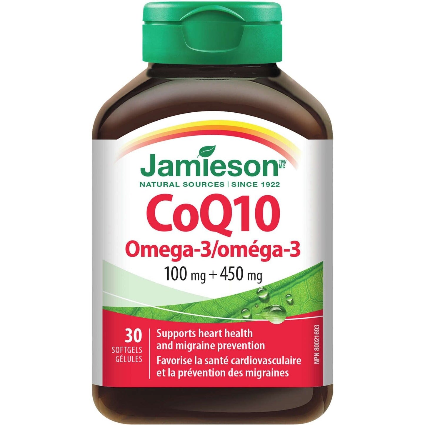 Jamieson CoQ10 100 毫克,含 Omega-3 450 毫克,心脏功能偏头痛 30 件全新