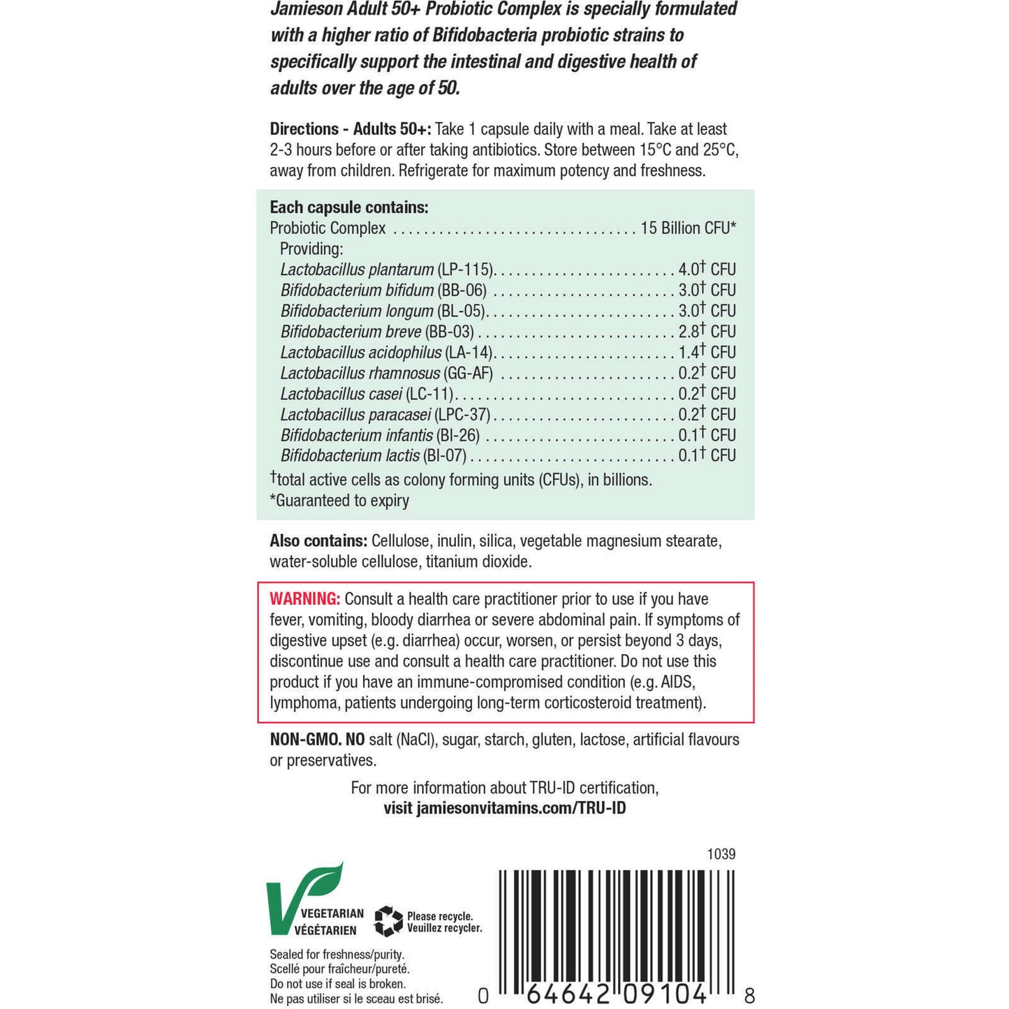 Jamieson Probiotic Complex for Adult Ages 50+ Intestinal Probiotic 30pcs NEW