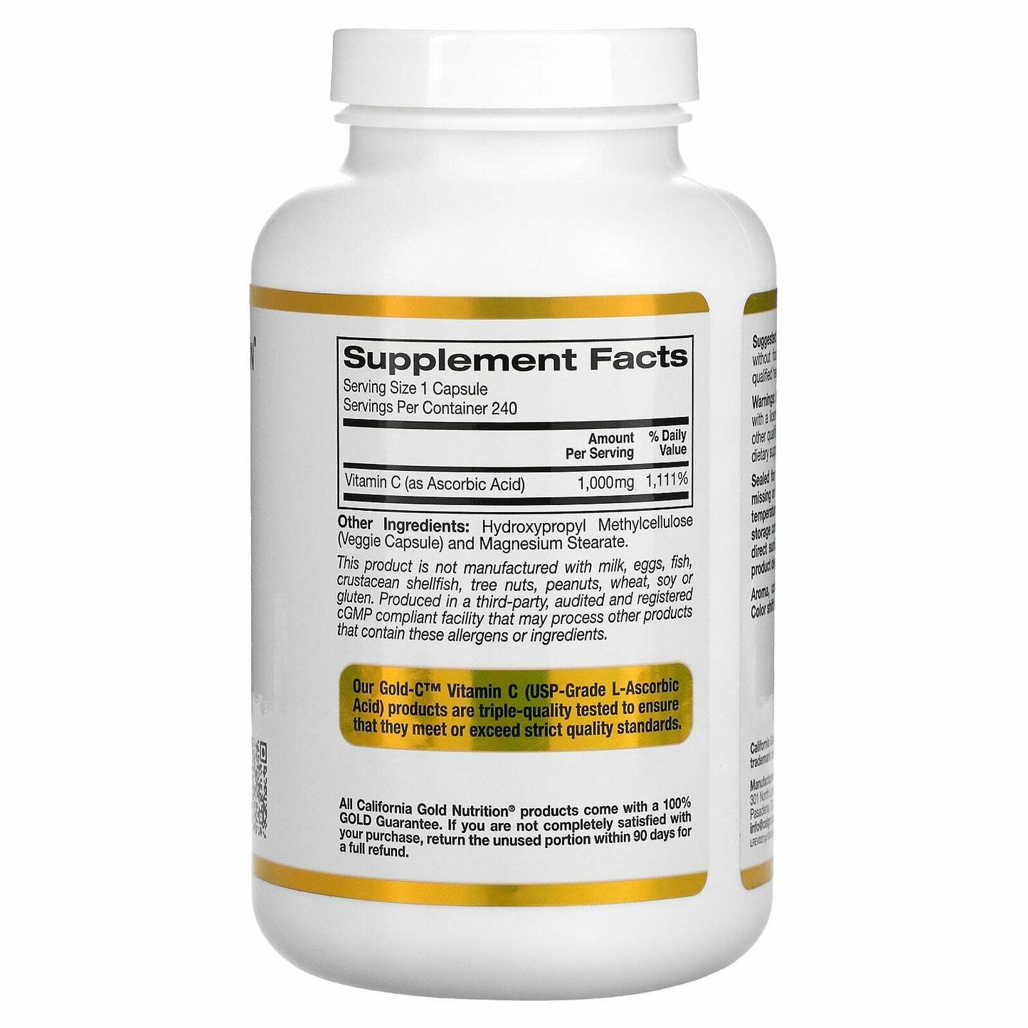 California Gold Nutrition Gold C Vitamin C Supplement 1000mg 240 Veggie Caps NEW