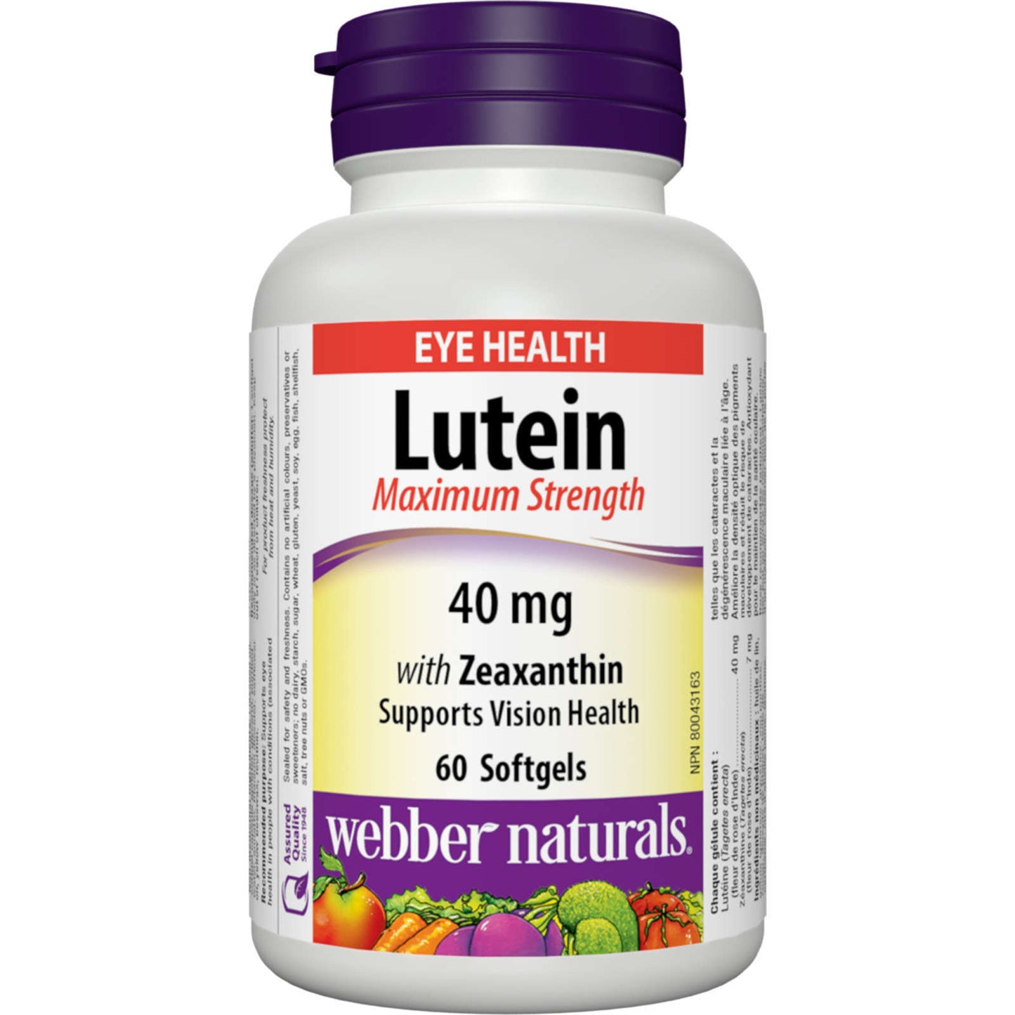 Webber Naturals 叶黄素与玉米黄质 40 毫克 最大强度特级 60 片 全新