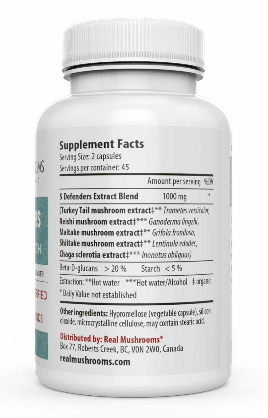 Real Mushrooms Organic 5 Defenders Mushroom Blend Immune Strength 200 caps NEW