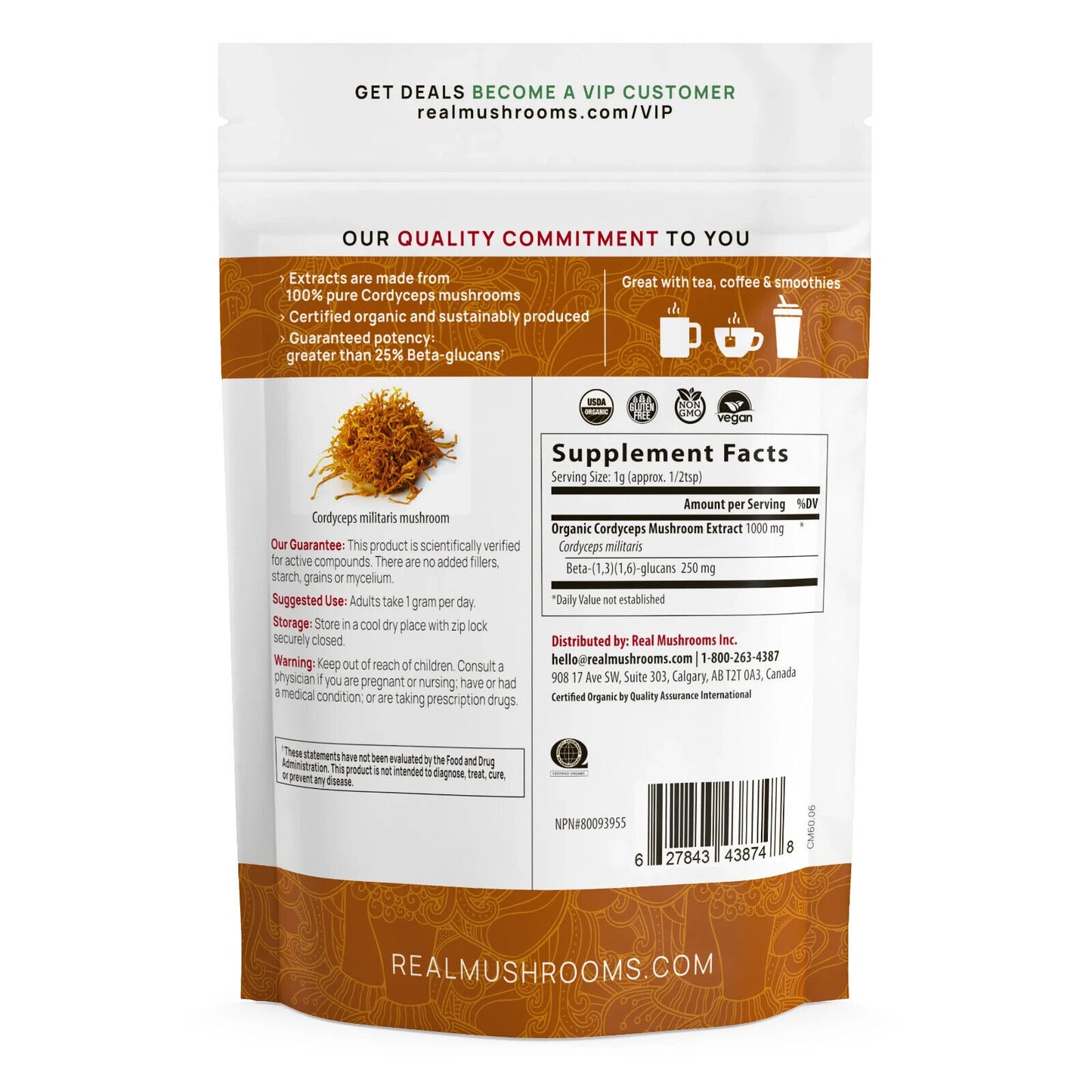 Real Mushrooms Cordyceps for Pets Bulk Powder Organic Extracts Non-GMO 60g NEW