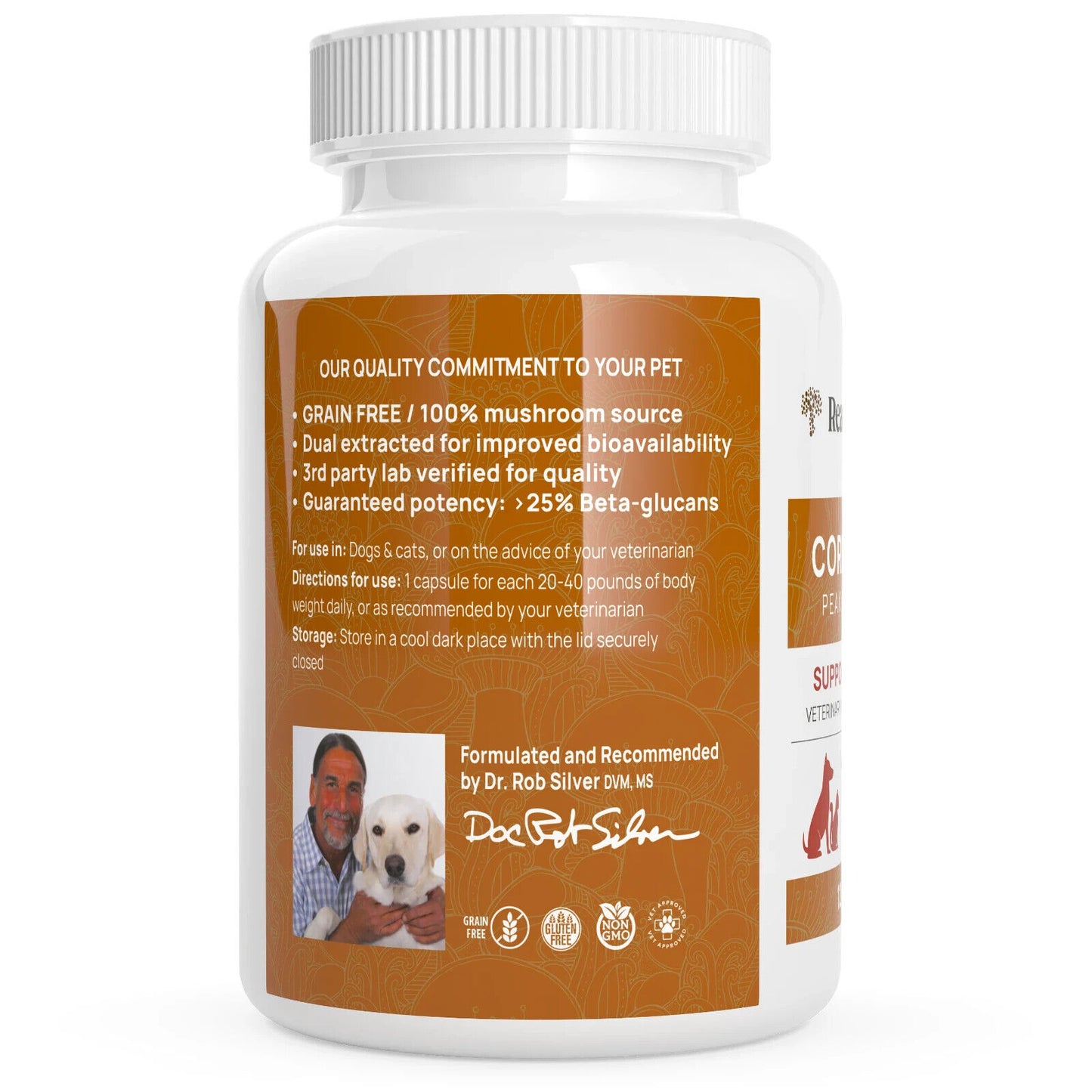 Real Mushrooms Organic Cordyceps Extract Capsules for Pets Non-GMO 120 Chews NEW