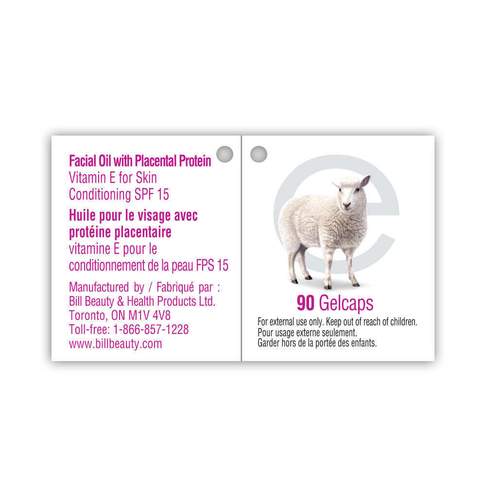 Bill Natural Sources Facial Oil Placenta Protein w/ Vit E SPF 15 180 Caps NEW