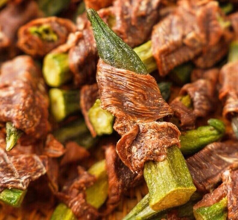 Dried Okra Wrapped In Chicken Dog Chewy Treats Dehydration Pack 3x 30g Bags NEW