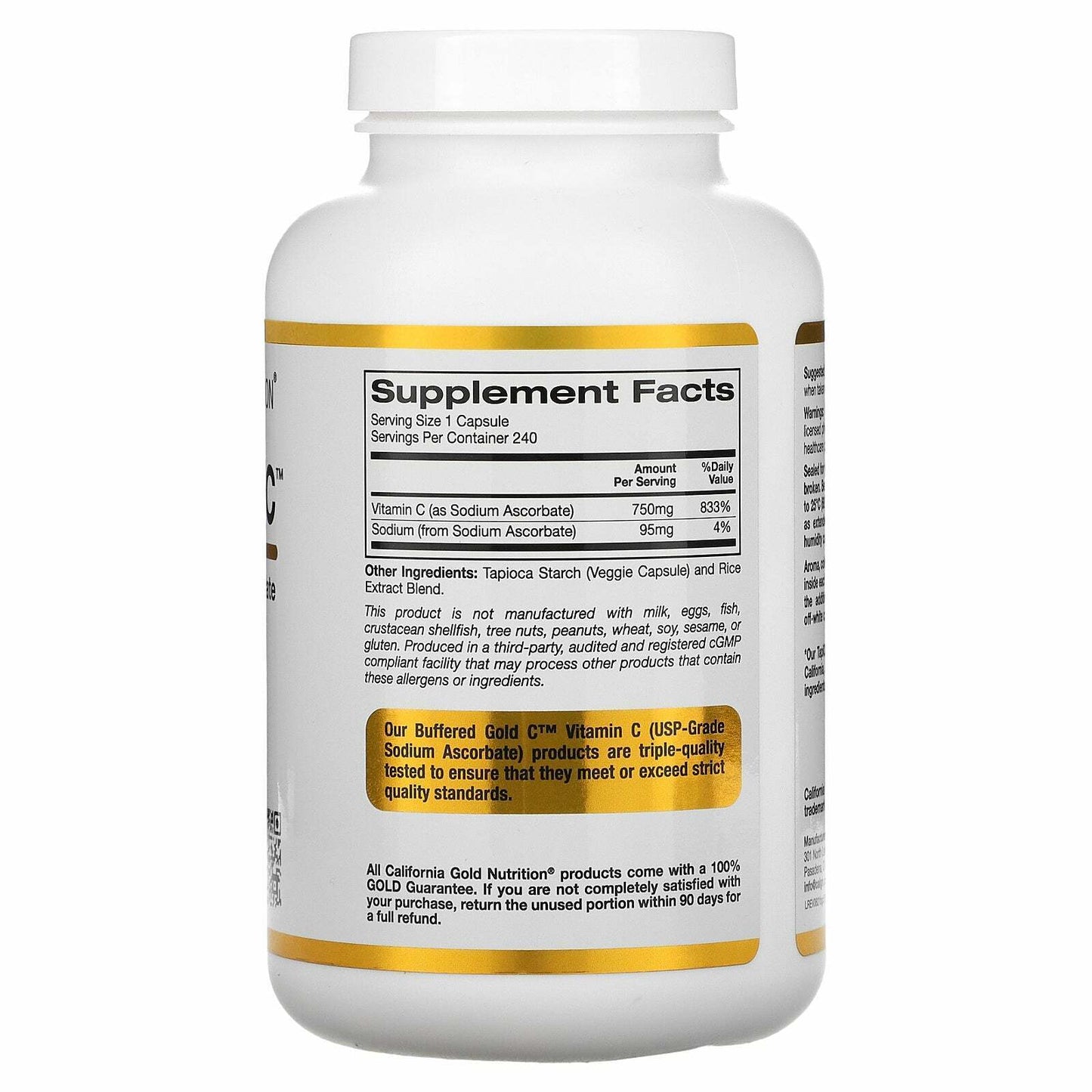 California Gold Nutrition Buffered Vitamin C Non GMO/Soy 750mg 240 Caps NEW